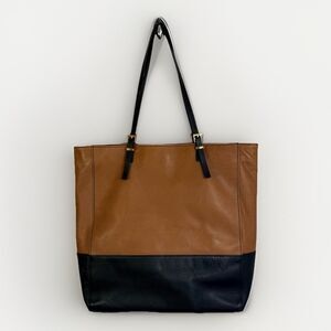 AUDREY BROOKE Medium/Large Black/Brown Leather Shoulder Tote Satchel Purse Bag